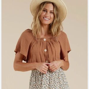 NWT Rylee + Cru Leah Top Terracotta puff sleeve boho cottagecore neutral M